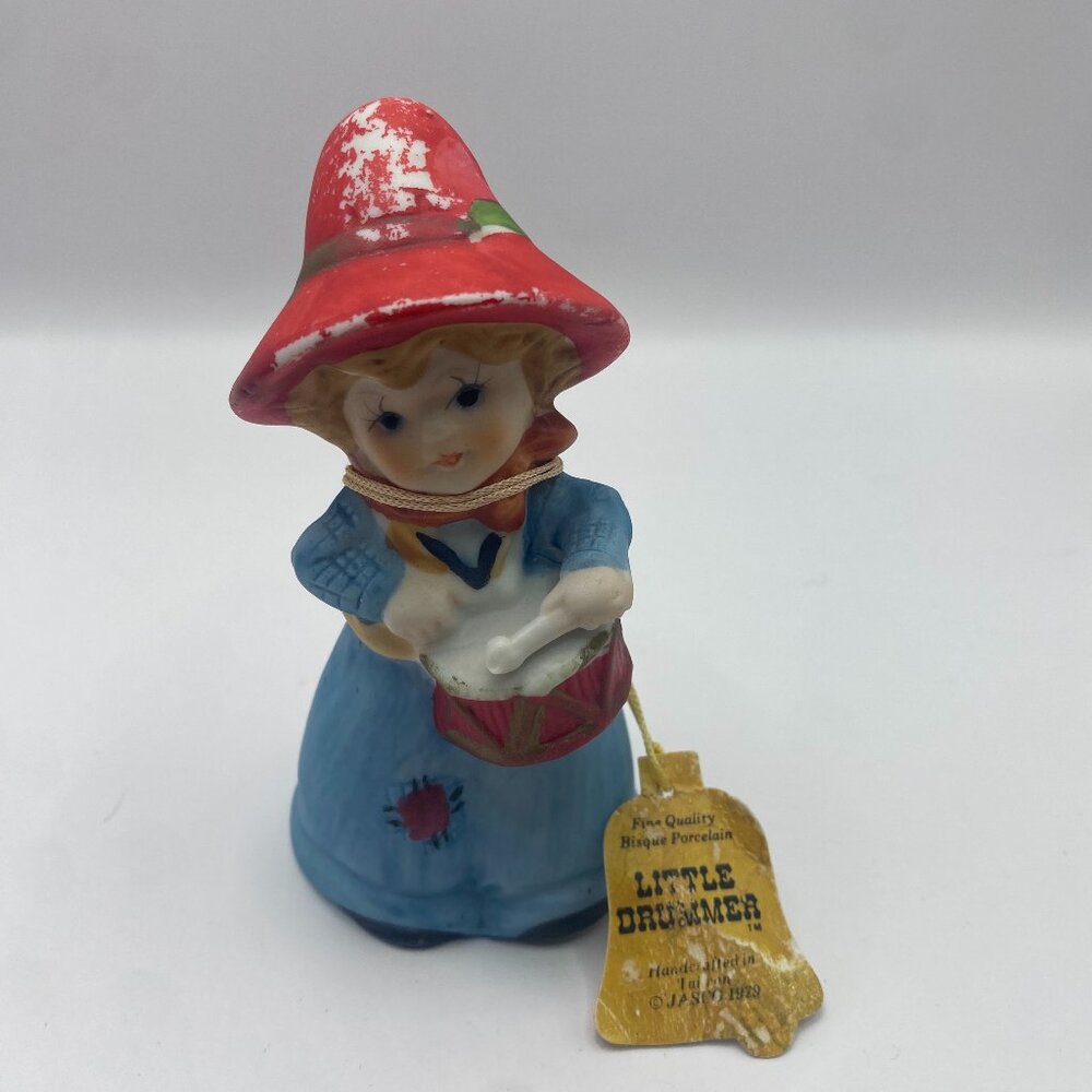 Vintage Jasco Merri Bells Little Drummer Girl Fine Bisque Porcelain Figurine